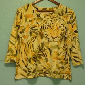 Tiger Decorated Top with Stitched Sequins 2X #1017